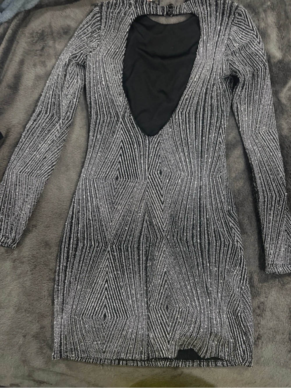 Trixxi Silver and Black Sparkle Long Sleeve Bodycon Dress